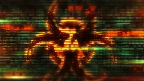 Biohazard symbol emerging from digital rain of binary code Stockbeeldmateriaal 308847516
