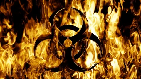 Biohazard symbol in flames Stock Footage 124444643
