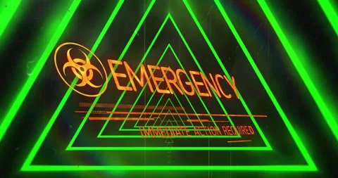 Biohazard symbol with green triangular patterns in emergency alert animation Stock Footage 304160500