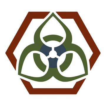 Biohazard Symbol with Hexagonal Border and Central Pinwheel Design Stock Illustration