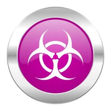 Biohazard violet circle chrome web icon isolated. Stock Illustration