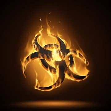 Biohazard warning sign in flame Stock Illustration