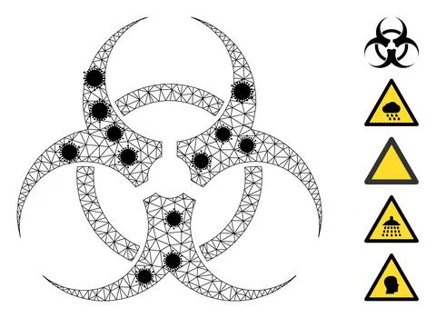 Biohazard Wireframe Mesh Icon with Pathogen Centers Stock Illustration