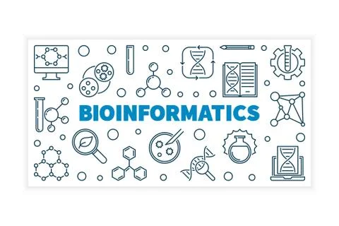 Bioinformatics vector illustration or banner in thin line style Stock Illustration