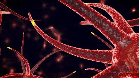 A biological 3d rendering of nano level structures of an orange color through Illustrazione stock