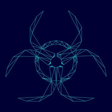 Biological danger low poly triangulation triangulated polygonal electric cyan Stock Illustration