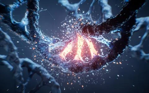 Biological DNA structure with bioengineering concept, 3d rendering. Stock Illustration