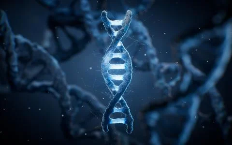 Biological DNA structure with bioengineering concept, 3d rendering. Stock Illustration