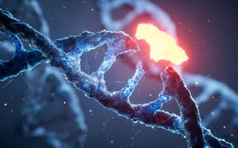 Biological DNA structure with gene mutation concept, 3d rendering. 스톡 일러스트