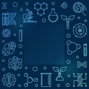 Biological Engineering vector outline blue square frame Stock Illustration