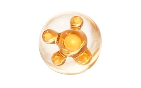 Biological golden molecule and bubble, 3d rendering. 库存插图