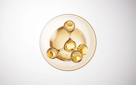 Biological golden molecule with bubble background, 3d rendering. Stock Illustration