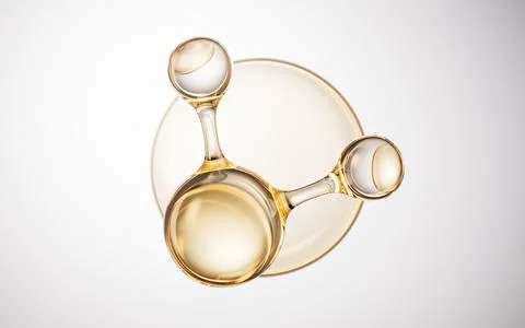 Biological golden molecule with bubble background, 3d rendering. Stock Illustration