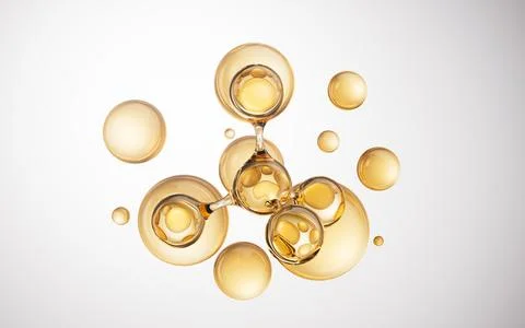Biological golden molecule with bubble background, 3d rendering. Stock Illustration
