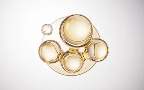 Biological golden molecule with bubble background, 3d rendering. Stock Illustration