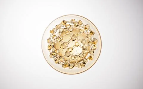Biological golden molecule with bubble background, 3d rendering. Stock Illustration