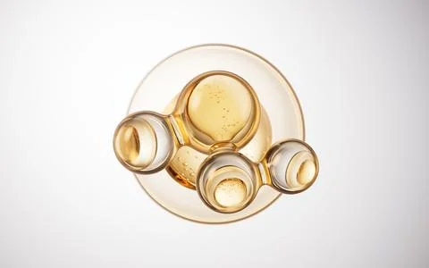 Biological golden molecule with bubble background, 3d rendering. Stock Illustration
