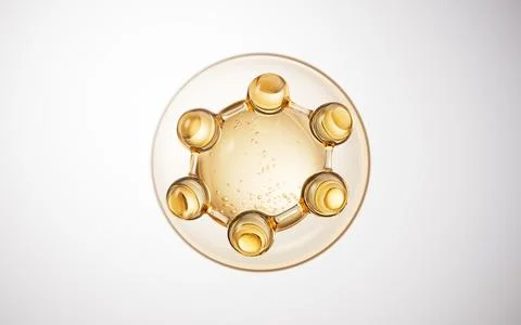 Biological golden molecule with bubble background, 3d rendering. Stock Illustration