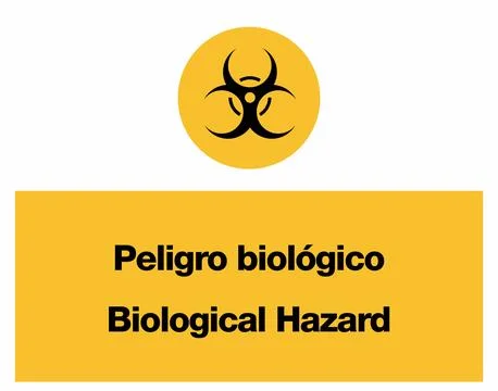 Biological Hazard Construction Yellow Warning Signage Set in English and Spanish Stock Illustration