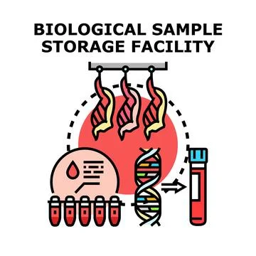 Biological sample storage facility concept with dna and blood Illustrazione stock