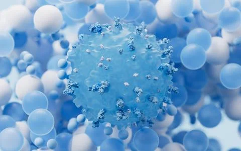 Biological virus and particles background, 3d rendering. Stock Illustration