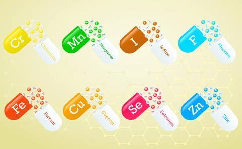 Biologically important elements, trace elements and other active substances.  Stock Illustration