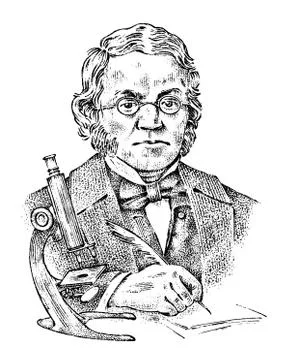 Biologist with a microscope. Elderly scientist professor with glasses. Portrait Stock Illustration