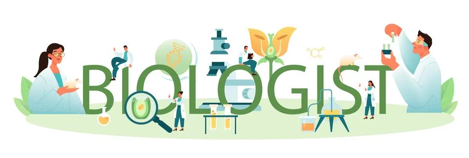 Biologist typographic header. Scientist make laboratory analysis Stock Illustration