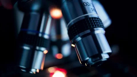 A biologist works in a laboratory, observing activity under a microscope Stock Footage 336582669