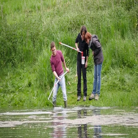Biologists collecting water samples Stock Footage 69455084