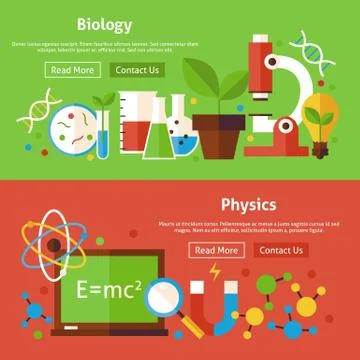 Biology and Physics Science Flat Website Banners Set イラスト素材