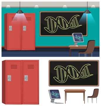 Biology classroom with element object and background Stock Illustration