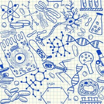 Biology doodles seamless pattern Stock Illustration
