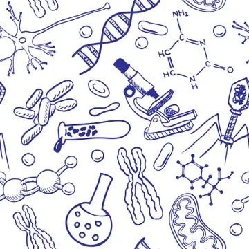 Biology drawings - seamless pattern background Stock Illustration