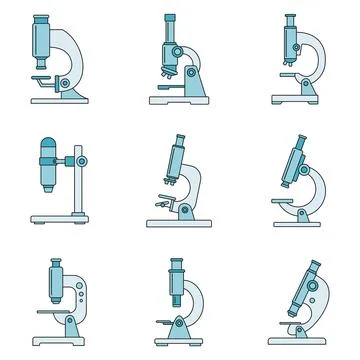 Biology microscope icon set vector color Illustrazione stock