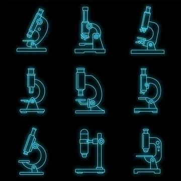 Biology microscope icon set vector neon Illustrazione stock