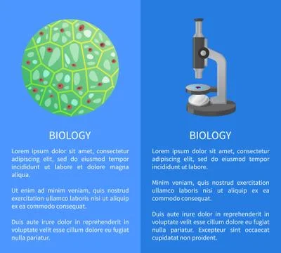 Biology Poster with Cell, Microscope Device Vector Illustrazione stock