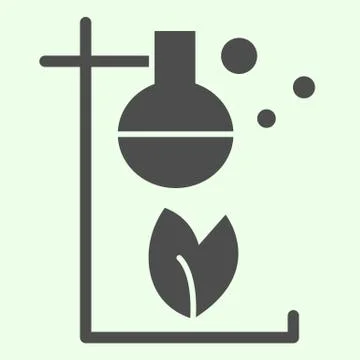 Biology reaction solid icon. Environmental lab chemical experience with eco Stock Illustration