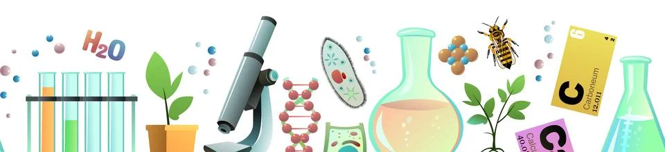 Biology. Seamlessly horizontal composition. Isolated on white background. Funny Stock Illustration