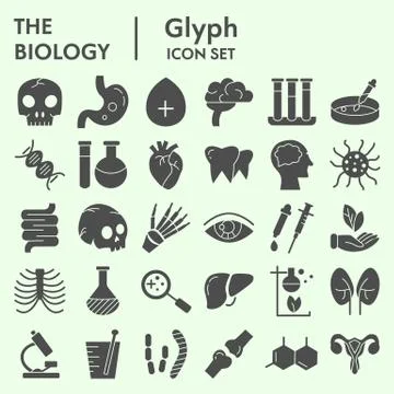 Biology solid icon set, science and health symbols set collection or vector Stockillustratie