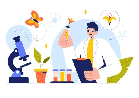Biology Vector Illustration featuring DNA Gene Molecule, Virus, Genetic Bio.. Stock Illustration