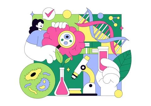 Biology Vector Illustration Featuring DNA Gene Molecule, Virus, Genetic Bio.. Stock Illustration