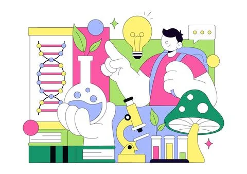 Biology Vector Illustration Featuring DNA Gene Molecule, Virus, Genetic Bio.. Stock Illustration