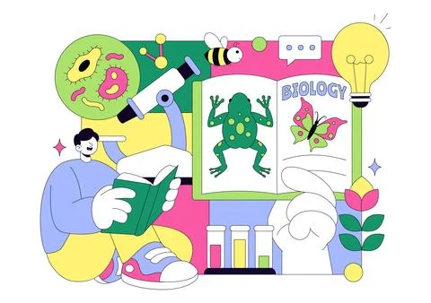 Biology Vector Illustration Featuring DNA Gene Molecule, Virus, Genetic Bio.. Stock Illustration