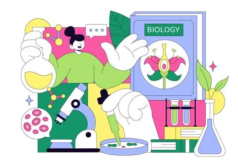Biology Vector Illustration Featuring DNA Gene Molecule, Virus, Genetic Bio.. Stock Illustration