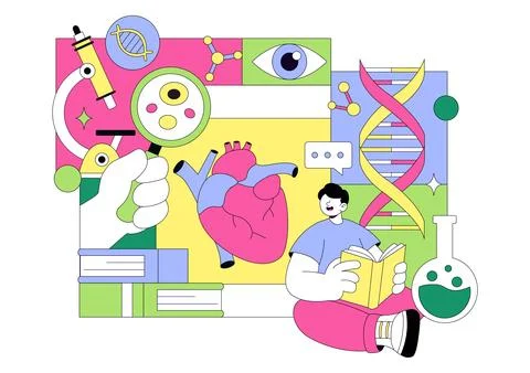 Biology Vector Illustration Featuring DNA Gene Molecule, Virus, Genetic Bio.. Stock Illustration