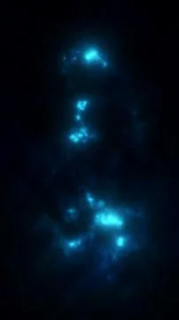 Bioluminescent blue light glowing in dark deep ocean water at night Stock Illustration