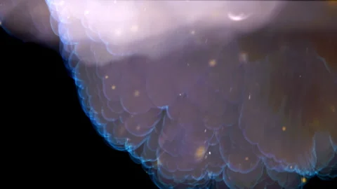 Bioluminescent bubble structures with teal rims in oceans Filmed on a high-speed Stock Footage 335414119