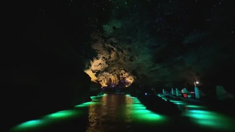 Bioluminescent glow inside a dark natural cave Stock Footage 340820892