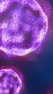 Bioluminescent purple cell-like structures with branching textures glowing on Stock Illustration